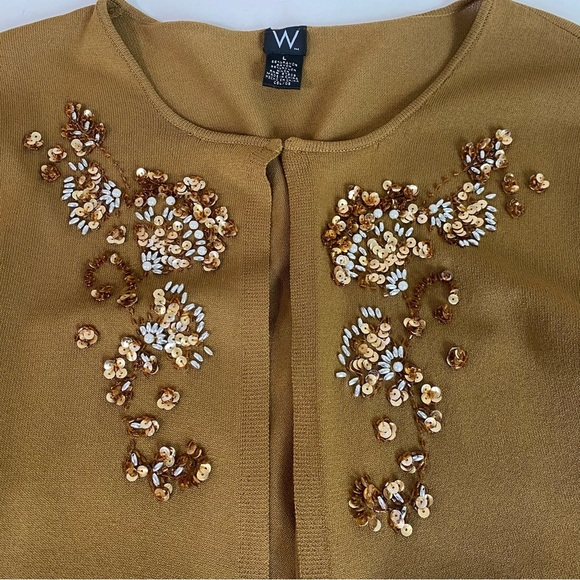 W For Woman Tan Beaded and Sequin Embellished Sweater Cardigan Size L - Picture 2 of 6